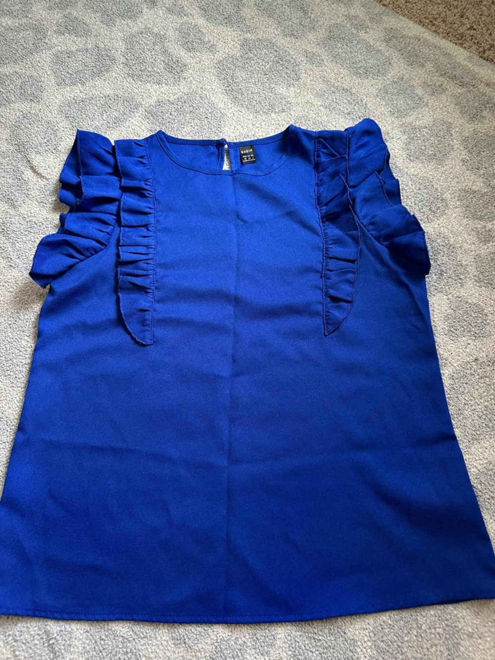 SHEIN Cobalt Blue Ruffle-Trim Blouse